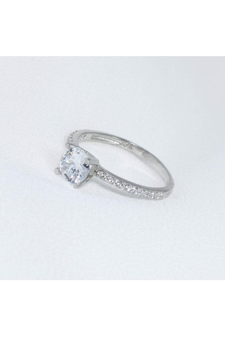 Brezza Lusso Jewelry Gümüş Yarımtur Tektaş Zirkon Taşlı Bayan Yüzük
