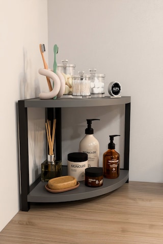 İki Raflı Banyo Köşe Oval Düzenleyici Organizer Raf Metal Gövdeli Çok Amaçlı Banyo Standı Antrasit