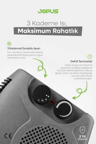 Jopus JO-FI001 2000 W Fanlı Isıtıcı Antrasit