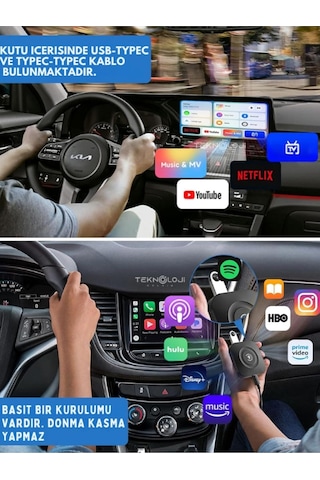 Tr Kablosuz Carplay Ve Android Auto Adaptörü, 2gb Ram 32gb Rom, Türkçe Arayüz, Netflix Ve Youtube Destekli
