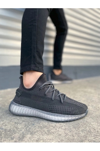 Mevese Morven Erkek , Kadın Triko Sneaker Ayakkabı Günlük Bağcıklı Hafif Spor Modeli - Siyah