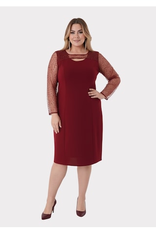Lilas Xxl Büyük Beden Bordo Renkli Kısa Krep Abiye Elbise