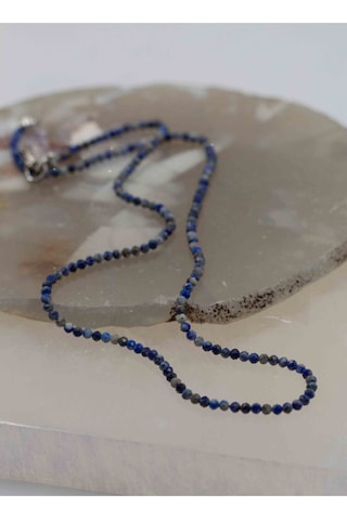 Lapis Lazuli Taşı İnce Doğaltaş Kolye 2 MM Altın