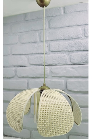 Hasır Hazeran Rattan Açık Krem Papatya Model Bal Renk Camlı Avize Krem