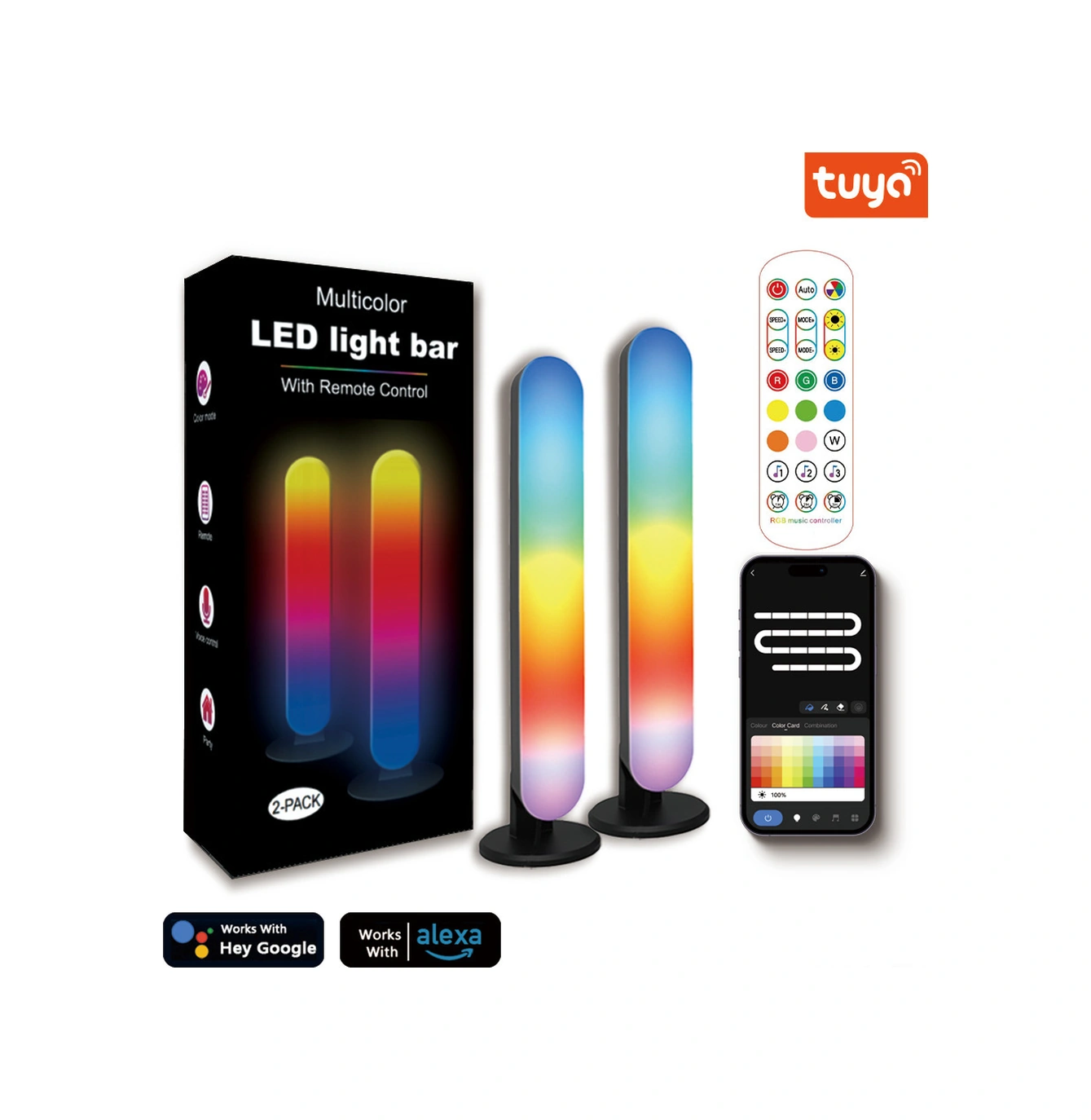 Folinda Rgb Led Müzik Rhythm Işıklı, Bluetooth Ve Wi-fi İle Kontrollü, Oyun Ve Ev Dekoru İçin Akıllı Stüdyo Ambiyans Lambası 2 Adet Renkli