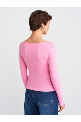 Dilvin 31401 Büzgülü Kayık Yaka Top-pembe Pembe