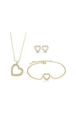 Kadın Kalpli Kolye Küpe Bileklik Set - Saat  Ps0520