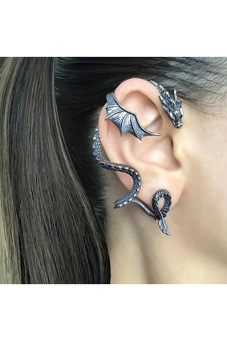 Retro Tarzı Sarmal Klipsli Ejderha Küpeler, Şık Punk Gotik Parti Küpeleri Hediye Kutusu