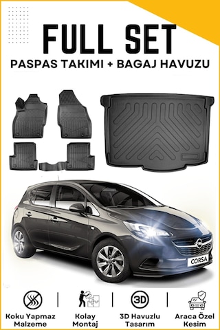 Opel Corsa E 2017 Model Birebir Uyumlu Bagaj Havuzu+paspas Seti
