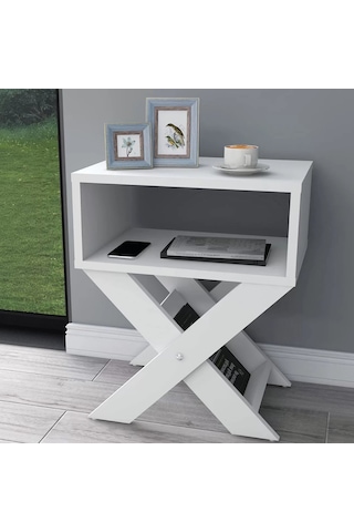 Reyo Home Enda X Ayaklı Komodin Kahve Sehpası Mat Beyaz