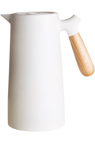 Hallow Büyük Termal Kahve Sürahi Çift Duvarlı Termos Ev Cam Beyaz 1 L