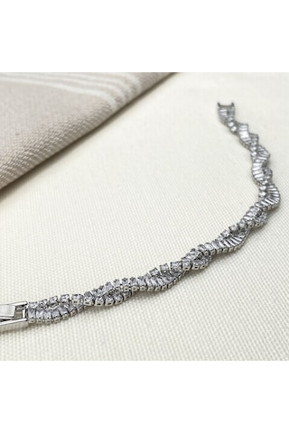 Su Yolu Çiftli Sarmal Bileklik Sarmaşık Model Zirkon Taş Silver Gümüş