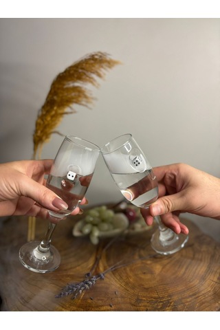 Şampanya Kadehi Zar Figürlü 2'li Şeffaf