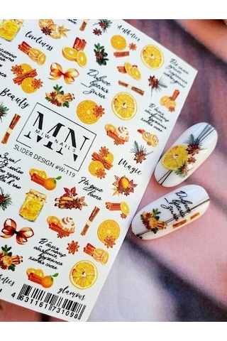 Nail Art Slider Stiker Altın Kontur W119 Beyaz