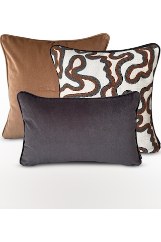 "loop & Smooth" Dekoratif Kırlent Set Kahverengi - Gri - Krem