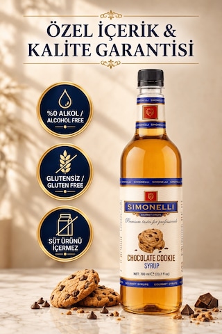 Simonelli Çikolatalı Kurabiye Chocolate Cookie Aromalı Kahve ve Kokteyl Şurubu 700 ML + Pompa