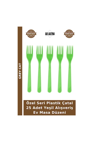 Özel Seri Plastik Çatal 25 Adet Yeşil Alışveriş Ev Masa Düzeni