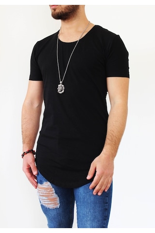 Boldy Erkek Long Fit Tişört Long Tişört Long Kesim Tişört-Siyah
