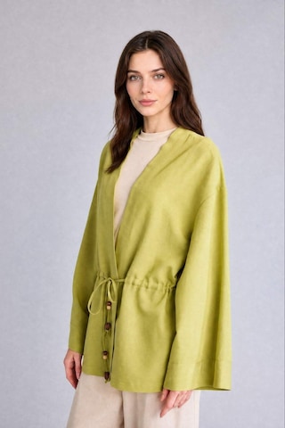 Defacto Relax Fıt V Yaka Keten Uzun Kollu Yeşil Kimono F6151ax26smgn699 Yeşil-gn699