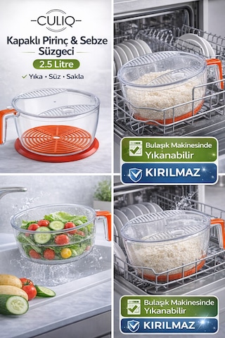 Dayanıklı Saplı Şeffaf Sebze & Meyve Süzgeci Kolay Yıkama Ve Süzme Gri
