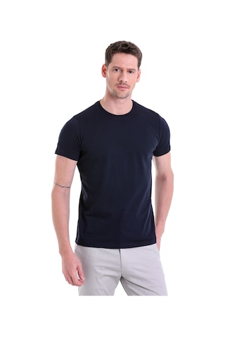 Hatemoğlu Regular Fit Pamuk Bisiklet Yaka Düz Erkek Tişört Lacivert