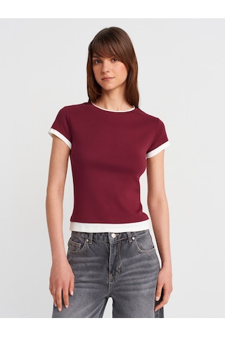 Dilvin 31859 Çift Görünümlü T-shirt-açık Bordo Açık Bordo