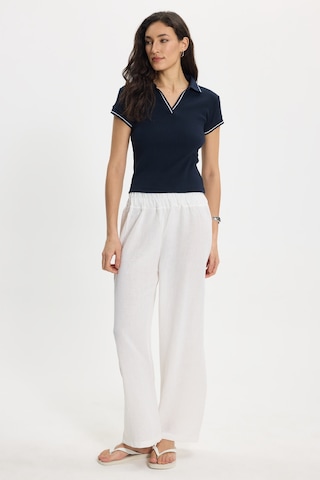 Tudors Kadın Slim Fit Dar Kesim Pamuklu Polo Yaka Kısa Kollu Lacivert Tişört-50463