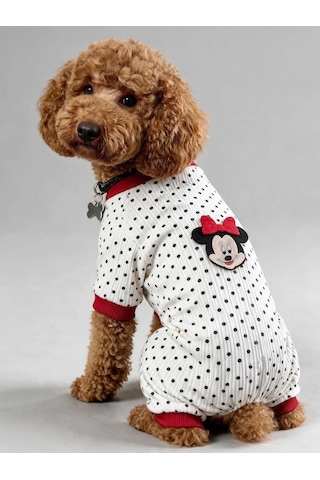 Polka Dot Rouge Minny Köpek Tulumu Siyah Beyaz Puantiyeli Penye Köpek Pijaması