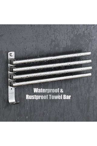 Gajeena 304 Paslanmaz Çelik 2 Çubuklu 180 Dönebilen, Delme/delmesiz Montajlı, Kancalı Çok Amaçlı Havlu Rakımı 34.5cm, Delme Parçaları İçerir Diğer