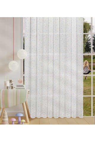 Caserta Home Point Çocuk Odası 4 Renkli Noktalı Puantiyeli Tül Perde