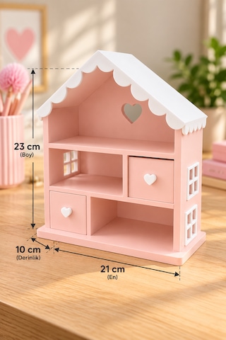 Bebek Evi, Çekmeceli Dekoratif Organizer Large Çocuk Odası Dekorasyonu Pudra Pembe