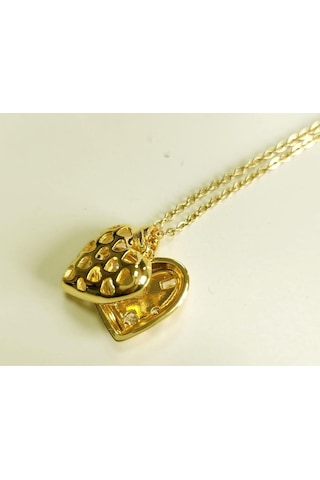 Uzel Çelik Sarı Gold Açılır Kapanır Taşlı Kalp Kolye Sarı