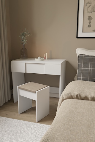 Anka Çekmeceli Aynalı Makyaj Masası Beyaz Beyaz