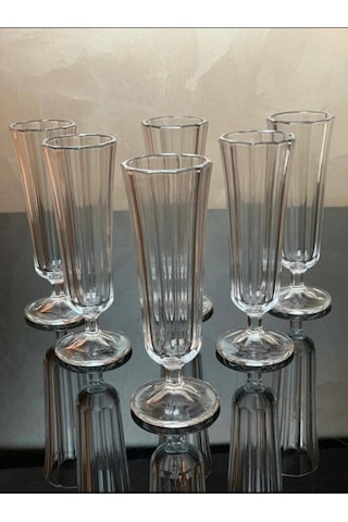 6 Lı Flüt Kahve Yanı Su Bardağı Ayaklı Uzun Flüt 150ml