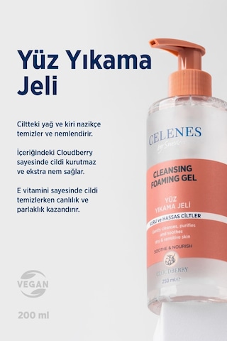 Celenes Cloudberry Kuru ve Hassas Ciltler için Yüz Temizleme Jeli 250 ML