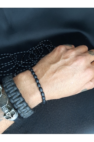 Mryart Doğal Oniks Taşı Bileklik Mat Siyah Unisex Enerji Ve Şıklık Bir Arada
