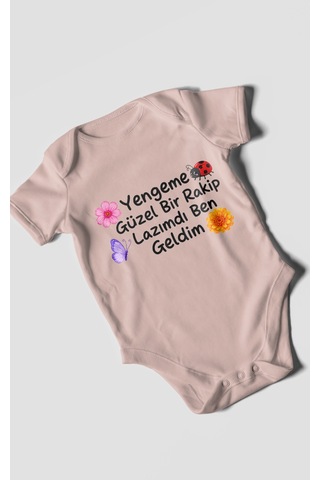 Morivokids Yengeme Güzel Bir Yazılı Kısa Kollu Bebek Body %100 Pamuk Pastel Pembe