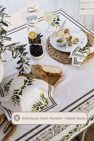 Elart Zeytin Yemek Seti 12 Kişilik Masa Örtüsü Takımı 150x210 Cm Çok Renkli