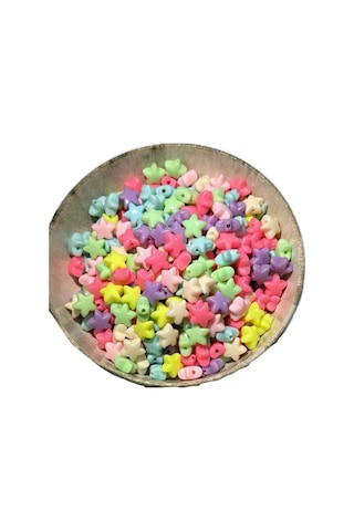 Pastel Tonlarda Karışık Renkli 25 Gram Yıldız Desenli Boncuk Takı Boncuğu