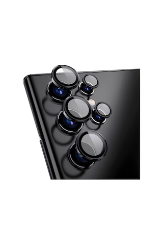 Ennar Samsung Uyumlu Galaxy S23 Ultra Metal Çerçeveli Kamera Tam Koruma Lensi Siyah