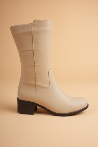 Analin Shoes Kadın Hakiki Deri Klasik Fermuarlı Çizme Bej