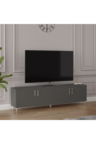 Asra Trend Tv Ünitesi T-04 %100 MDF 160 cm Tv Sehpası 4 Kapaklı Raflı Koyu Gri