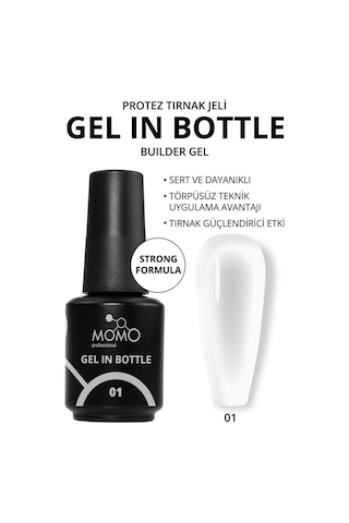 Momo Professional Gel In Bottle No.01 Akıllı Fırçalı Protez Tırnak Jeli Şeffaf 18 Ml