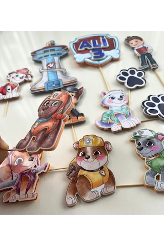 Paw Patrol Temalı İsme Özel Erkek Çocuk Doğum Günü Pasta Süsü Seti