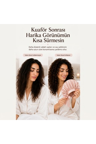 Ayarlanabilir Saç Bakım Bonesi İpek Saten Uyku Bonesi Tek Katlı Bandana Gül Kurusu