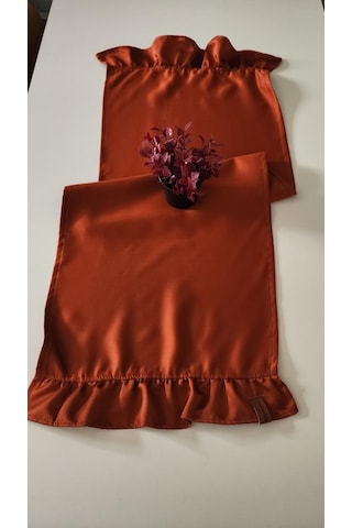 Cemre Saten 2-kenar Fırfırlı Vintage Runner Örtü Kiremit 40x110