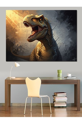 Ahşap Tablo Kükreyen Dinozor T-rex Portre Tablosu