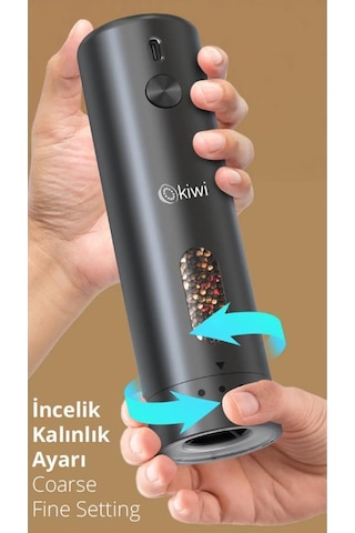 Kiwi Kspg-4851 Şarjlı Tuz Karabiber Değirmeni Otomatik Baharat Öğütücü Siyah