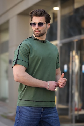 Madmext Haki %100 Pamuklu Bisiklet Yaka Basic Erkek Tişört E7140 Haki