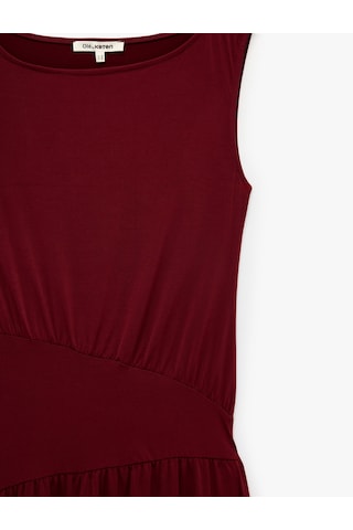 Koton Drapeli Bisiklet Yaka Kolsuz Midi Elbise Bordo 7wal80015ık